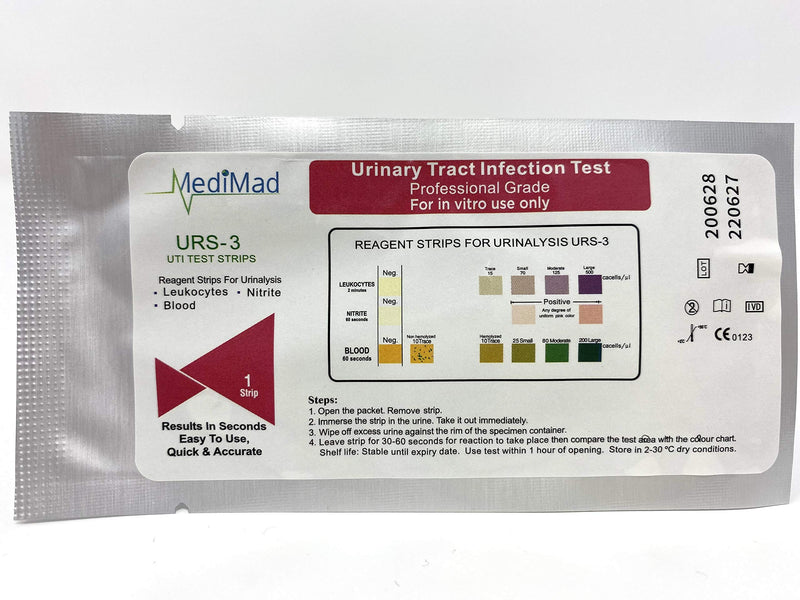 4 x Home Urine Urinary Tract Infection Tests (UTI, Nitrite, Leukocytes and Blood) - 1 Test Strip per foil - BeesActive Australia