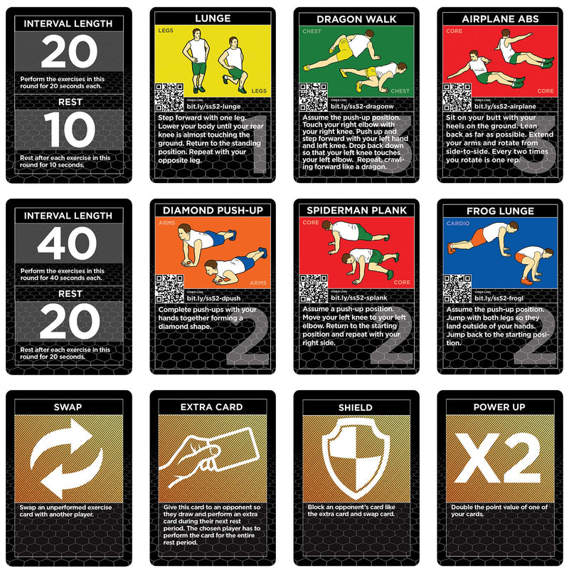 Stack 52 HIIT Interval Workout Game. Designed by Military Fitness Expert. Video Instructions Included. Bodyweight Exercises, No Equipment Needed. Fun and Motivating Training Program. - BeesActive Australia
