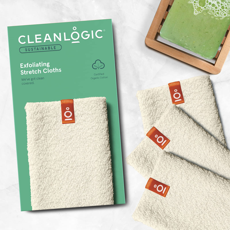 Cleanlogic Sustainable Organic Cotton Exfoliating Stretch Washcloth, Natural, 3 Count - BeesActive Australia