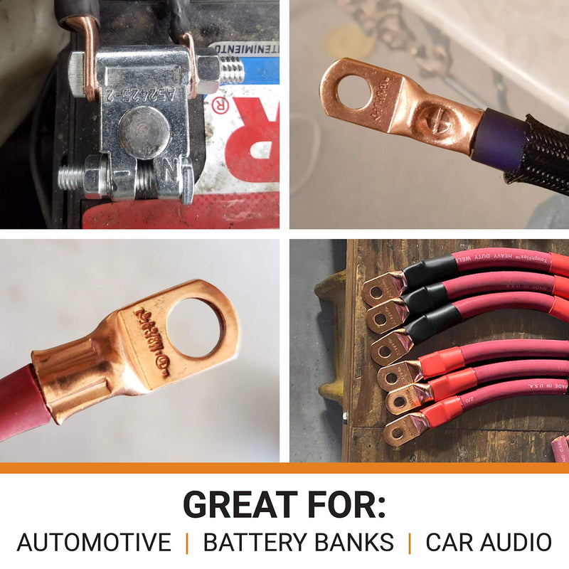 SELTERM 1 AWG 1/2" Stud (2 pcs.) UL Heavy Duty Battery Ring Terminal 1 Gauge Connector, Tubular Electrical Wire End Cable Lugs, Bare Copper Eyelets [B61], MD0112UW / MDS0112UW 1 Awg - 1/2" (M12) Ring Pack of 2 pcs. - BeesActive Australia