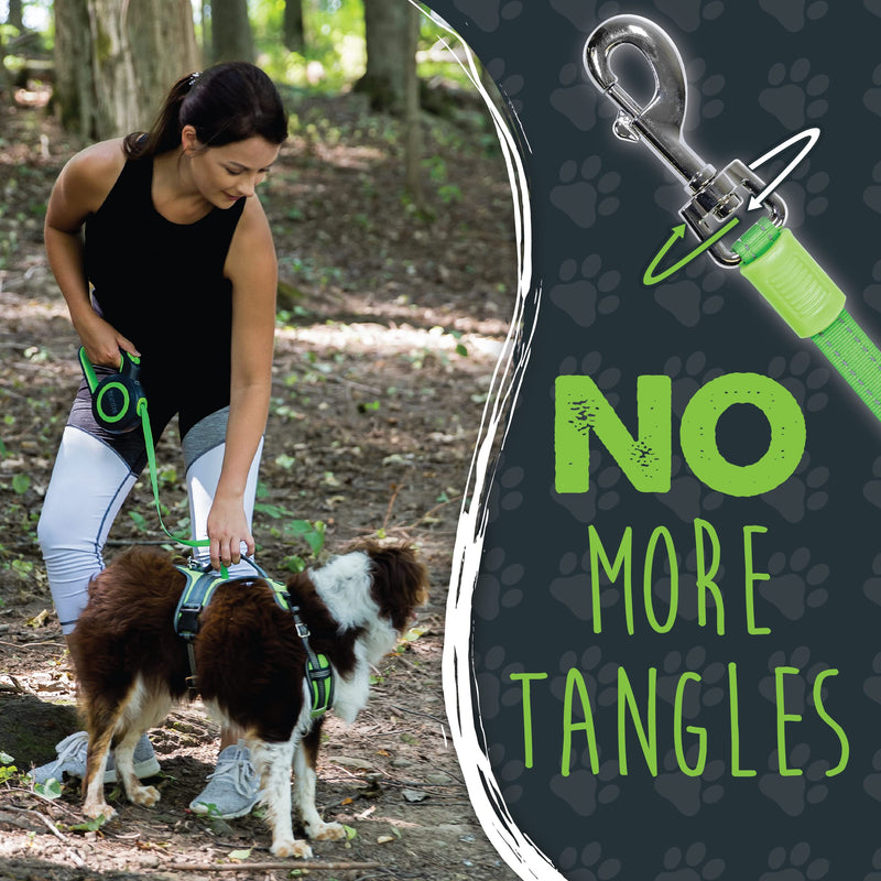 Mighty Paw Retractable Dog Leash 2.0 | 16’ Heavy Duty Reflective Nylon Tape Lead for Pets Up to 110 lbs. Tangle Free Design W/ One Touch Quick-Lock Braking System & Anti-Slip Handle Standard Green - BeesActive Australia