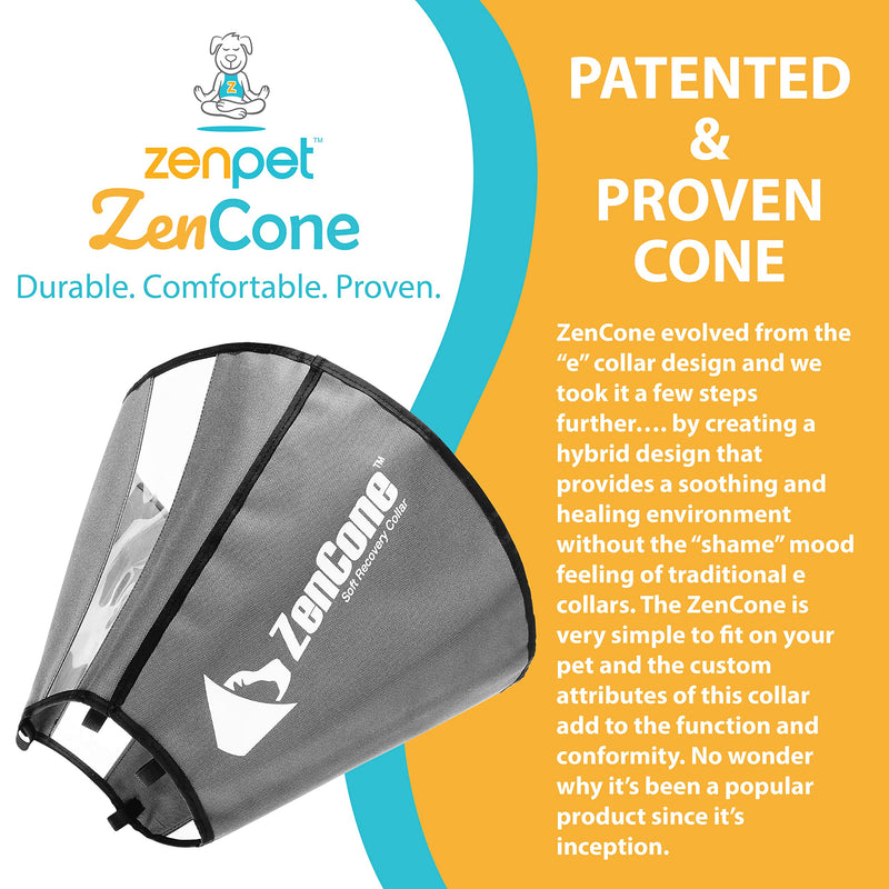 ZenPet Pet Recovery Cone E-Collar for Dogs and Cats - Always Use with Your Pet's Everyday Collar - Comfortable Soft Collar is Adjustable for a Secure and Custom Fit X-Large Grey - BeesActive Australia