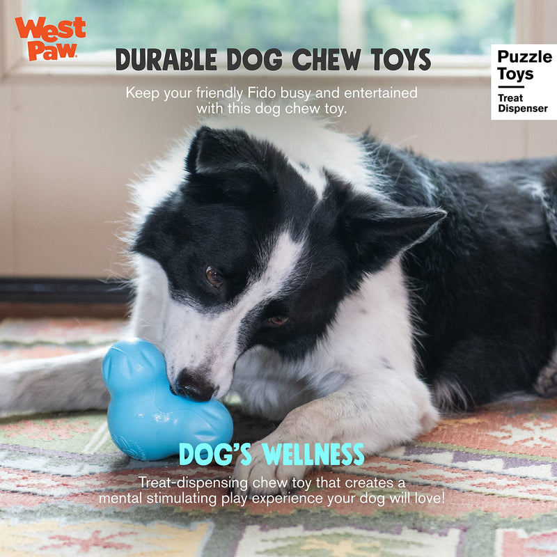 West Paw Zogoflex Tux Treat Dispensing Dog Chew Toy – Interactive Chewing Toys for Dogs – Dog Enrichment Toy– Dog Games for Aggressive Chewers, Fetch, Catch – Holds Kibble, Treats, Made in USA Large Aqua Blue - BeesActive Australia