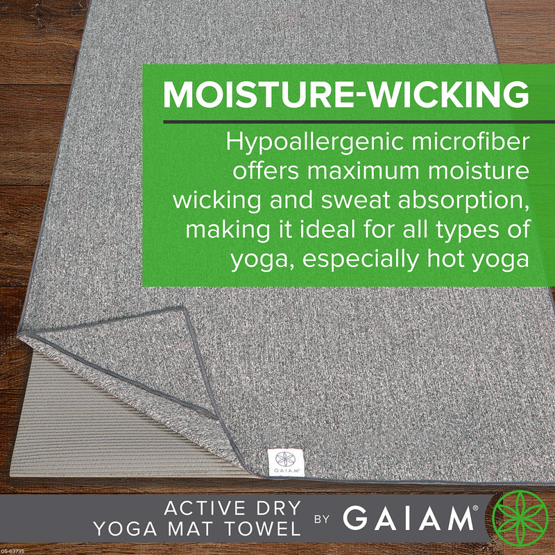 Gaiam Yoga Towel - Mat Sized Active Dry Non Slip Moisture Wicking Sweat Absorbent Microfiber Hot Yoga Towel for Women & Men | Stay-Put Corner Pockets (70" Long x 26" Wide) - BeesActive Australia