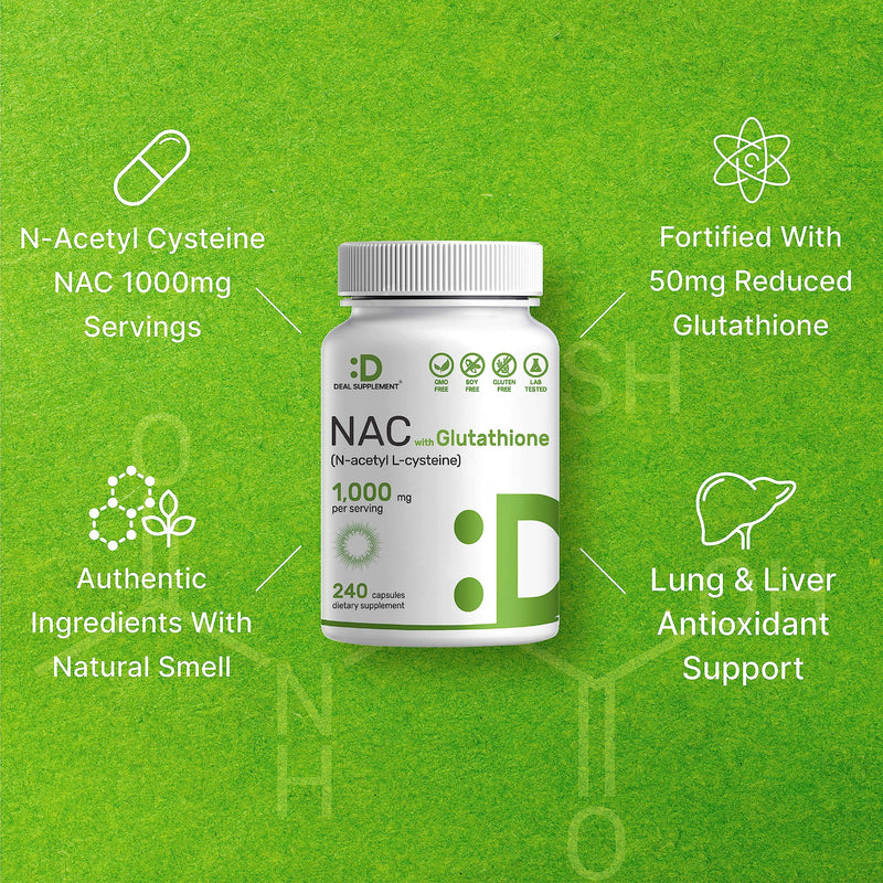 NAC Supplement 1,000mg Per Serving | 240 Capsules, N-Acetyl Cysteine with Glutathione 50mg – Antioxidant Support for Immune Health, Lung, & Liver Function - BeesActive Australia