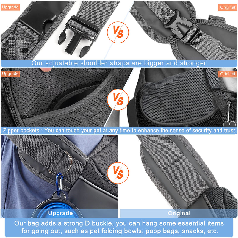 YUDODO Pet Dog Sling Carrier Mesh Hand Free Adjustable Dog Satchel Carrier Bag Papoose Crossbody for Small Medium Dog Cat Rabbit M(Size refer to picture 2) Black reflective - BeesActive Australia