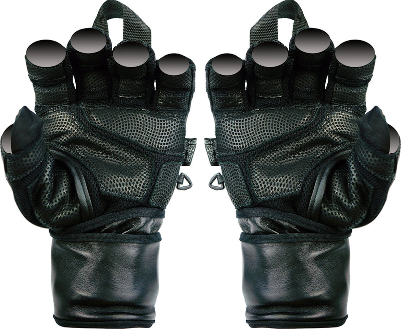 Epic Leather Gym Gloves with Built in 2" Wide Wrist Wraps Grip & Design for Weightlifting Power Lifting Bodybuilding & Strength Training Workout Exercises BLACK Medium 7 5/8" - 8" - BeesActive Australia