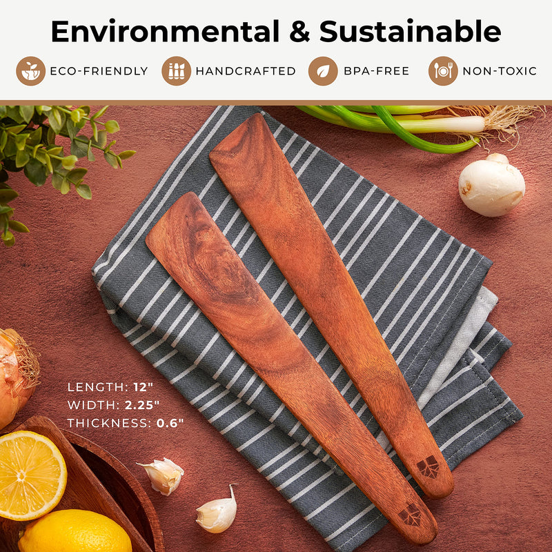 12 inch Teak Wood Spatula for Cast Iron, Small Wood Flipper, Egg Scraper, Flat Wooden Turner, Multipurpose Wood Cooking Utensil, Spatulas Perfect for Flipping, Serving, Scraping & Turning. Set of 2 - BeesActive Australia