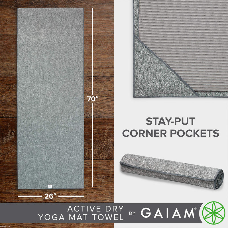 Gaiam Yoga Towel - Mat Sized Active Dry Non Slip Moisture Wicking Sweat Absorbent Microfiber Hot Yoga Towel for Women & Men | Stay-Put Corner Pockets (70" Long x 26" Wide) - BeesActive Australia
