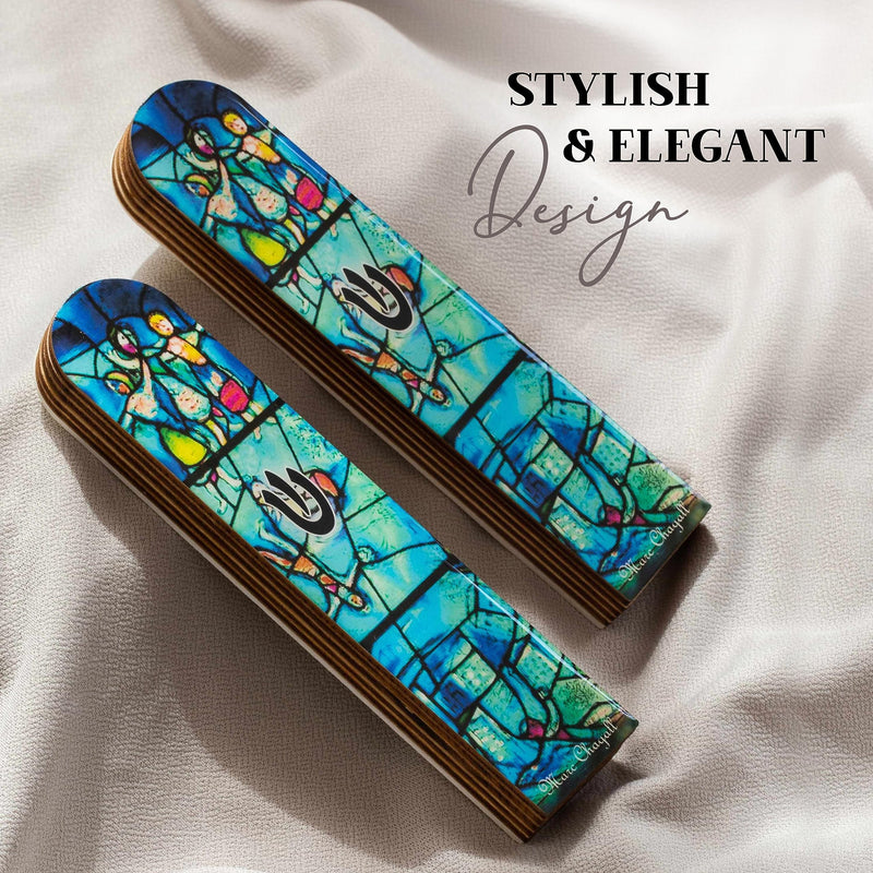 SURI Wooden Mezuzah for Door - Contemporary Mezuzah Case with Turquoise Chagall Design - 5" Mezuzah for Home Includes Mezuzah Adhesive for Easy Installation - Jewish Gift Box and a non-kosher Scroll - BeesActive Australia