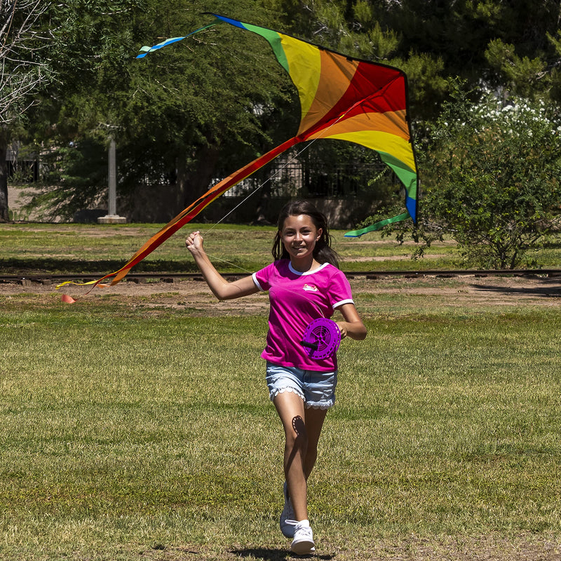 JOYIN 2 Packs Large Delta Kite Green and Rainbow Kite Easy to Fly Huge Kites for Kids and Adults with 262.5 ft Kite String, Large Delta Beach Kite for Outdoor Games and Activities - BeesActive Australia