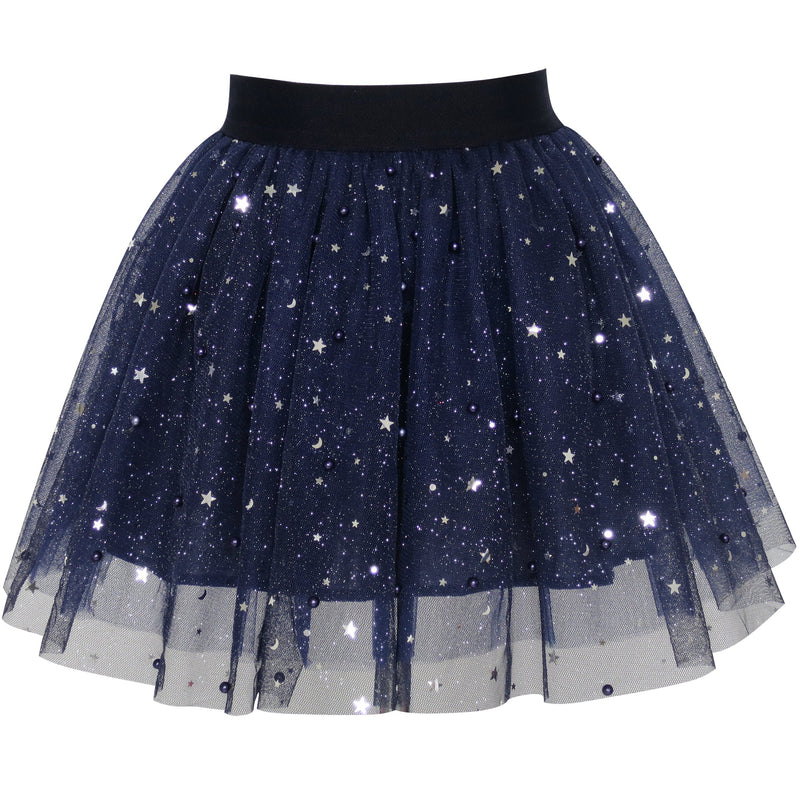 [AUSTRALIA] - Sunny Fashion Girls Skirt Navy Blue Pearl Stars Sparkling Tutu Dancing Size 4-12 7 / 8 