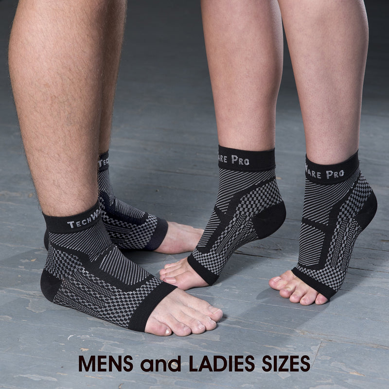 TechWare Pro Ankle Brace Compression Sleeve - Relieves Achilles Tendonitis, Joint Pain. Plantar Fasciitis Sock with Foot Arch Support Reduces Swelling & Heel Spur Pain. Injury Recovery for Sports Black L / XL (see size chart) - BeesActive Australia