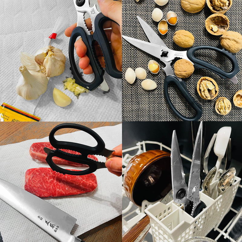 CANARY Japanese Kitchen Scissors Heavy Duty 8.2", Made in JAPAN, Dishwasher Safe Come Apart Blade, Multipurpose Kitchen Scissors, Sharp Serrated Japanese Stainless Steel, Black Black (El-210) - BeesActive Australia