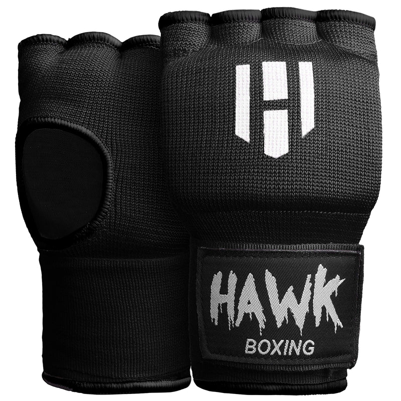 [AUSTRALIA] - Hawk Padded Inner Gloves Training Gel Elastic Hand Wraps for Boxing Gloves Quick Wraps Men & Women Kickboxing Muay Thai MMA Bandages Fist Knuckle Wrist Wrap Protector Handwraps (Pair) Black L-XL 