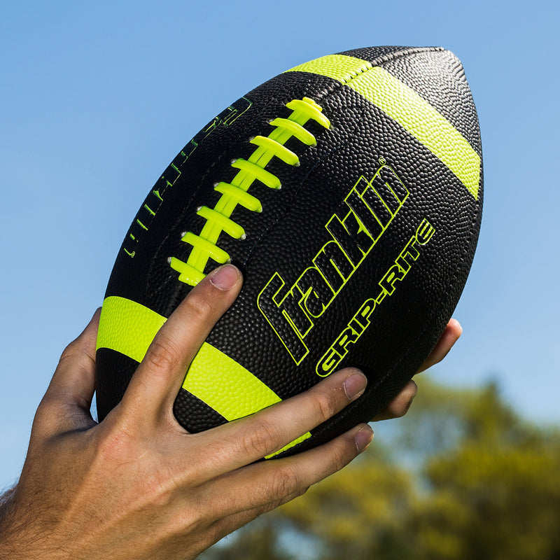 [AUSTRALIA] - Franklin Sports Junior Size Football - Grip-Rite Youth Footballs - Extra Grip Synthetic Leather Perfect for Kids Black/Optic 1 Inflated Football 