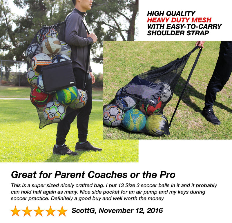 Fitdom Extra Large Heavy Duty Mesh Bag. Best for Soccer Ball, Water Sports, Beach Cloth, Swimming Gears. Adjustable Shoulder Strap Made to Fit Adults and Kids. Secure Side Pocket Black - BeesActive Australia
