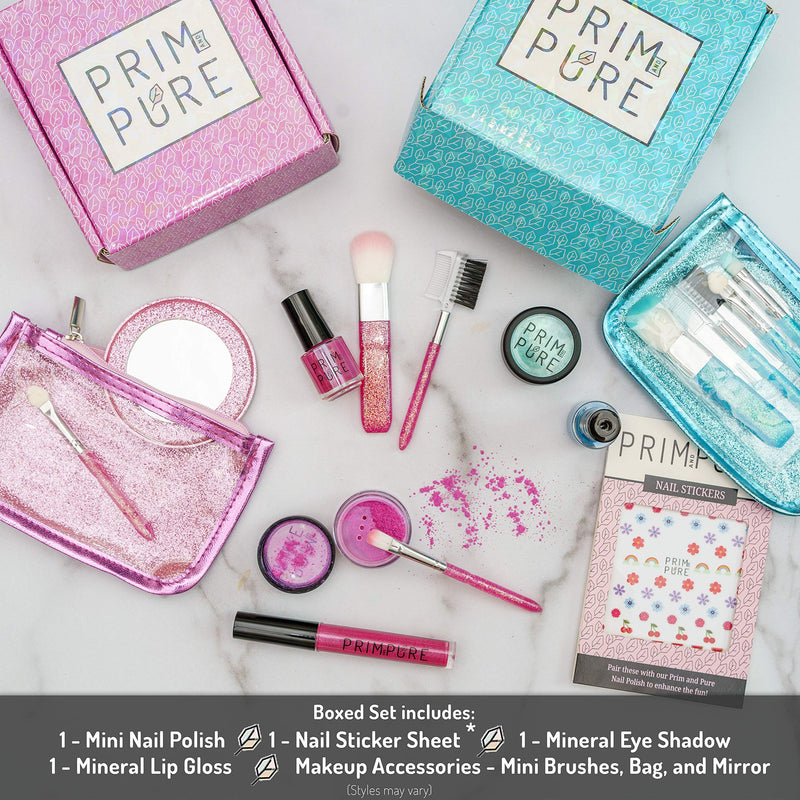 Prim and Pure Starter Gift Set | Organic & Natural Makeup Kit for Kids | Perfect for Play Dates & Birthday Parties | Kids Eyeshadow Makeup – Nail Polish for Kids – Kids Lip Gloss | Made in USA (Blue) Blue - BeesActive Australia