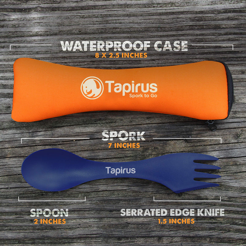 Tapirus 4 Spork to Go Set - Durable and BPA Free Sporks - Spoon, Fork and Knife Combo Utensils Flatware - Mess Kit for Camping, Hunting and Outdoor Activities - Comes in a Carrying Case Blue - BeesActive Australia