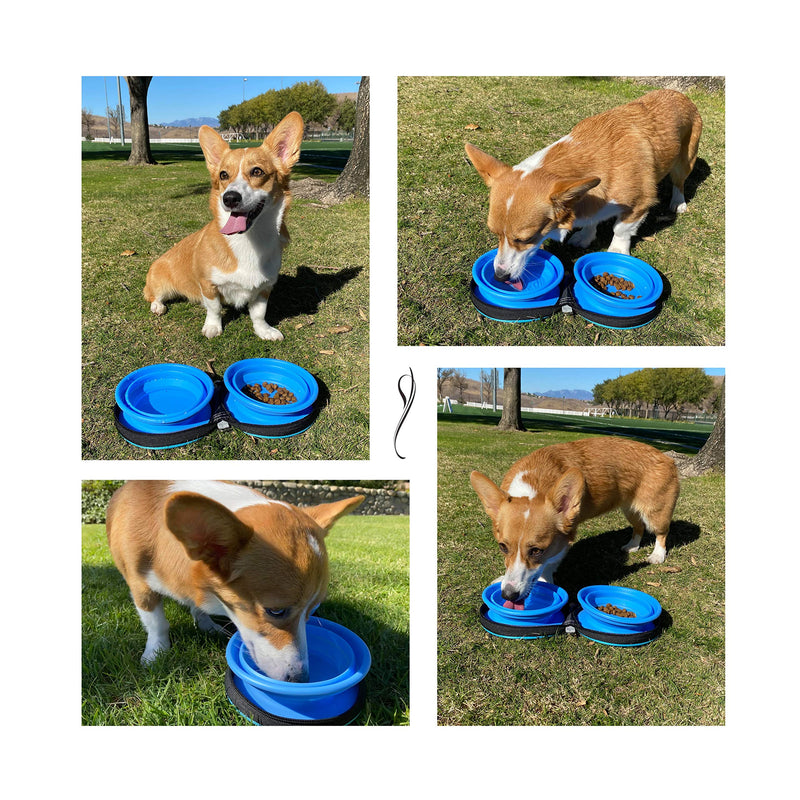 SeacPro Portable Collapsible Foldable Expandable Double Large Silicone Pet Dish Bowls with Carabiner & Shoulder Strap, for Travel, Hiking and Camping, Feeding Dogs Cats with Food and Water - BeesActive Australia