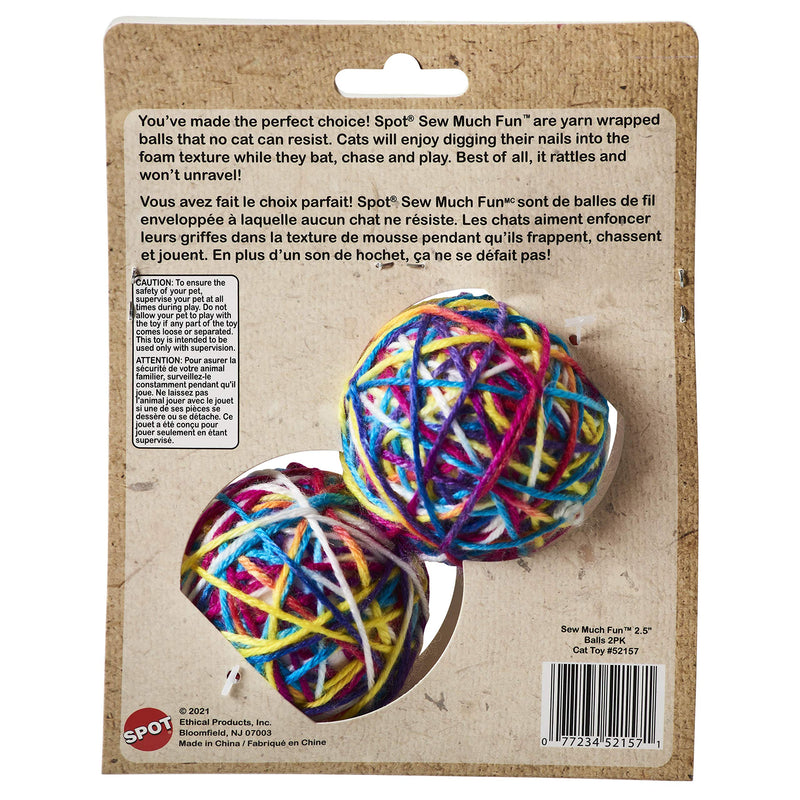 SPOT Ethical Products Sew Much Fun/Yarn Ball Cat Toy / 2.5" / 2Pack, Multicolor - BeesActive Australia