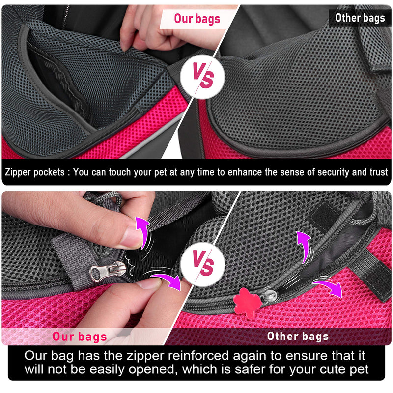 WOYYHO Pet Dog Sling Carrier Puppy Sling Bag Small Dogs Cats Carrier Adjustable Strap Mesh Hand Free Dog Satchel Carrier for Outdoor Travel ( M ( up to 10 lbs ) , Pink ) - BeesActive Australia