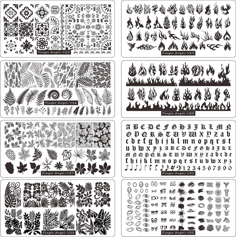 FingerAngel 21Pcs Nail Stamp Plate Set 16Pcs Mix Design Stamping nail Art Plate + 2Nail Stamper + 2Scraper+1Pcs Case Nails Art Stamping Plate Scraper Stamper Set Leaves Flowers Nail plate V17-32 A-Nail Stamping Plates V17-32 - BeesActive Australia