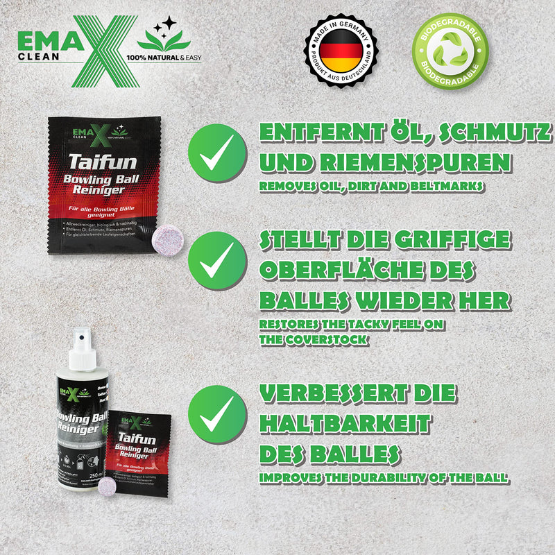 EMAX CLEAN | Taifun | Bowling-Ball-Cleaner | All-Purpose Cleaning Agent for Bowlingballs | Ball-Cleaner Tablet | Made in Germany Tab & Towel - BeesActive Australia