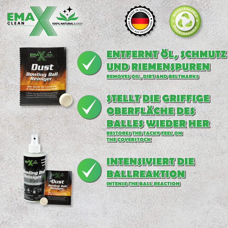 EMAX CLEAN Dust | Bowling-Ball-Cleaner | Strong Cleaning Agent for High-Performance and Urethane Bowlingballs | Tablet | Made in Germany Tab & Towel - BeesActive Australia