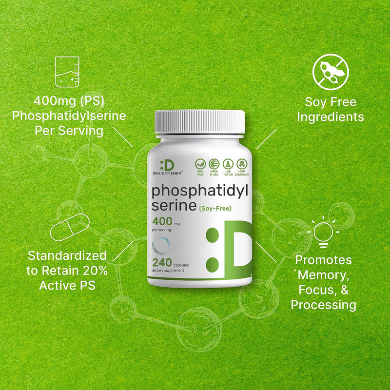Phosphatidylserine 400mg Per Serving, 150 Capsules | Third Party Lab Tested for Purity | Soy Free, Derived from Sunflower Lecithin - Advanced Brain Health Nootropic Supplement (75 Servings) - BeesActive Australia