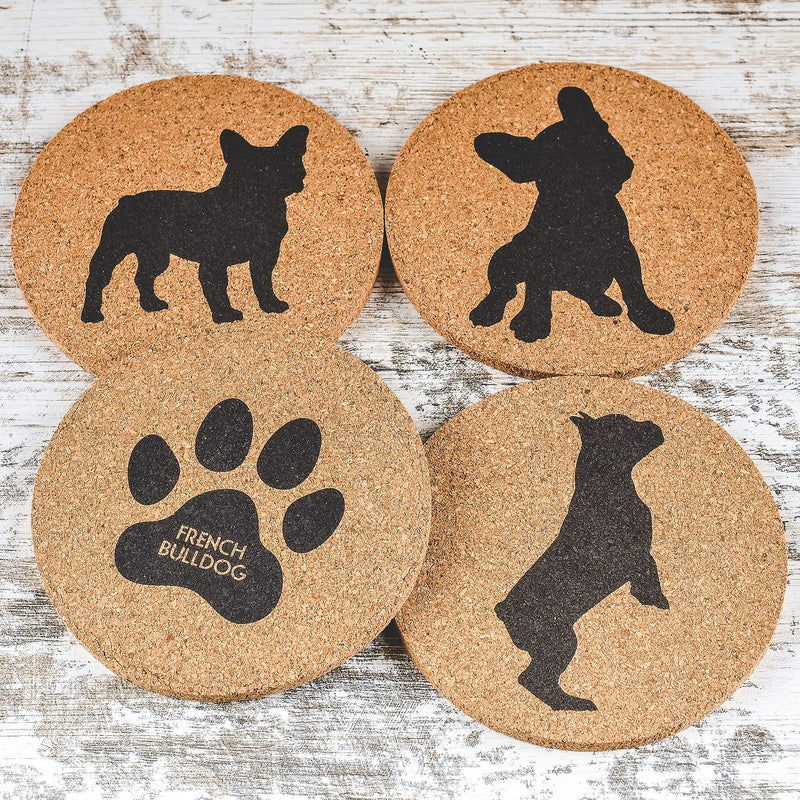 Greenline Goods French Bulldog Lovers Cork Drink Coasters - Set of 4 Dog Coasters with Protective Bottom - French Bulldog Decor Coasters for Drinks - Frenchie Gift Idea for French Bulldog Moms & Dads - BeesActive Australia