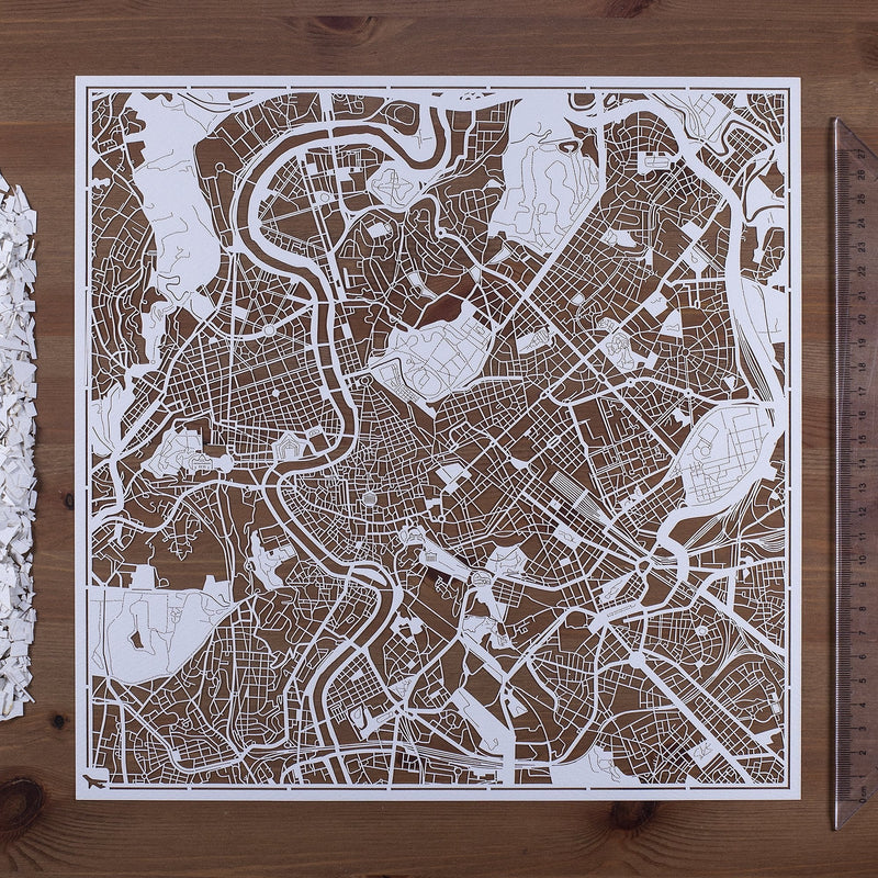 Rome Paper Cut Map by O3 Design Studio White 12x12 inches Paper Art Rome - BeesActive Australia