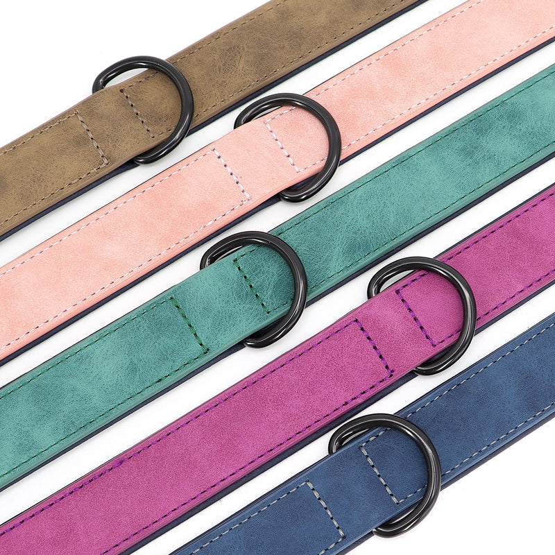 Didog Soft Padded Leather Dog Collar, Breathable Heavy Duty Dog Collar Leather with Adjustable Rust-Proof Metal Buckle for Small Medium Large Dogs L: Total length 20", Fit 14-17"Neck Blue - BeesActive Australia