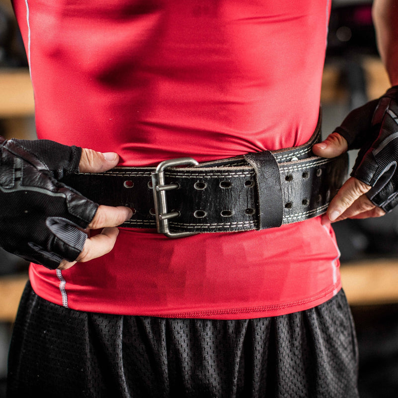 Harbinger Padded Leather Contoured Weightlifting Belt with Suede Lining and Steel Roller Buckle Small (Fits 23 - 29 Inches) 4-Inch - BeesActive Australia