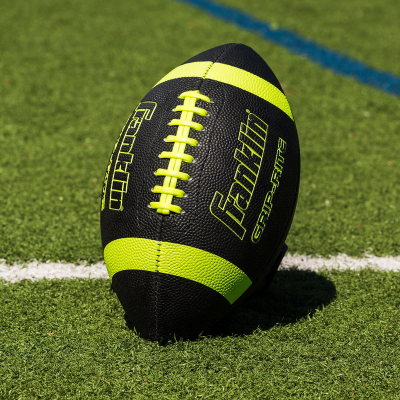 [AUSTRALIA] - Franklin Sports Junior Size Football - Grip-Rite Youth Footballs - Extra Grip Synthetic Leather Perfect for Kids Black/Optic 1 Inflated Football 