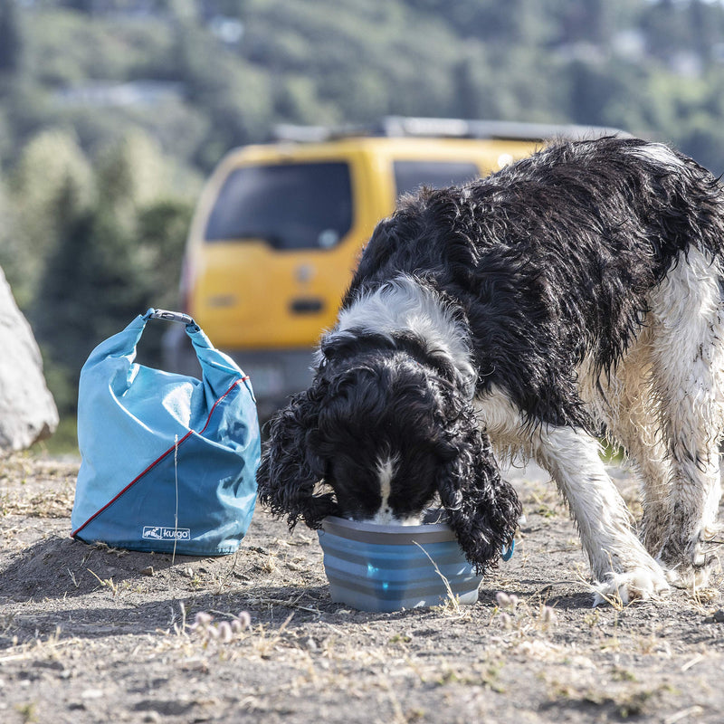 Kurgo Kibble Carrier for Dogs, Dog Food Travel Bag, Pet Travel Food Storage Container, Dog Accessories for Camping, BPA Free, Foldable, Holds 5 Pounds, Coastal Blue and Red - BeesActive Australia