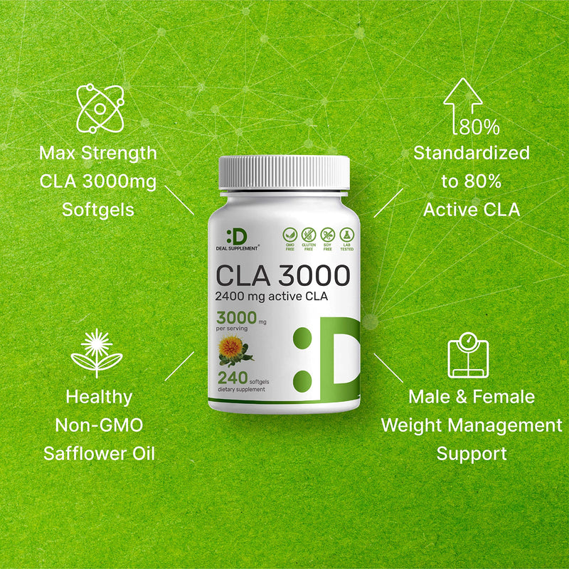 Ultra Strength CLA 3000mg | 240 Softgels, Active Conjugated Linoleic Acid from Non-GMO Safflower Oil, Non-Stimulating, Supports Weight Management | Lean Muscle Mass - BeesActive Australia