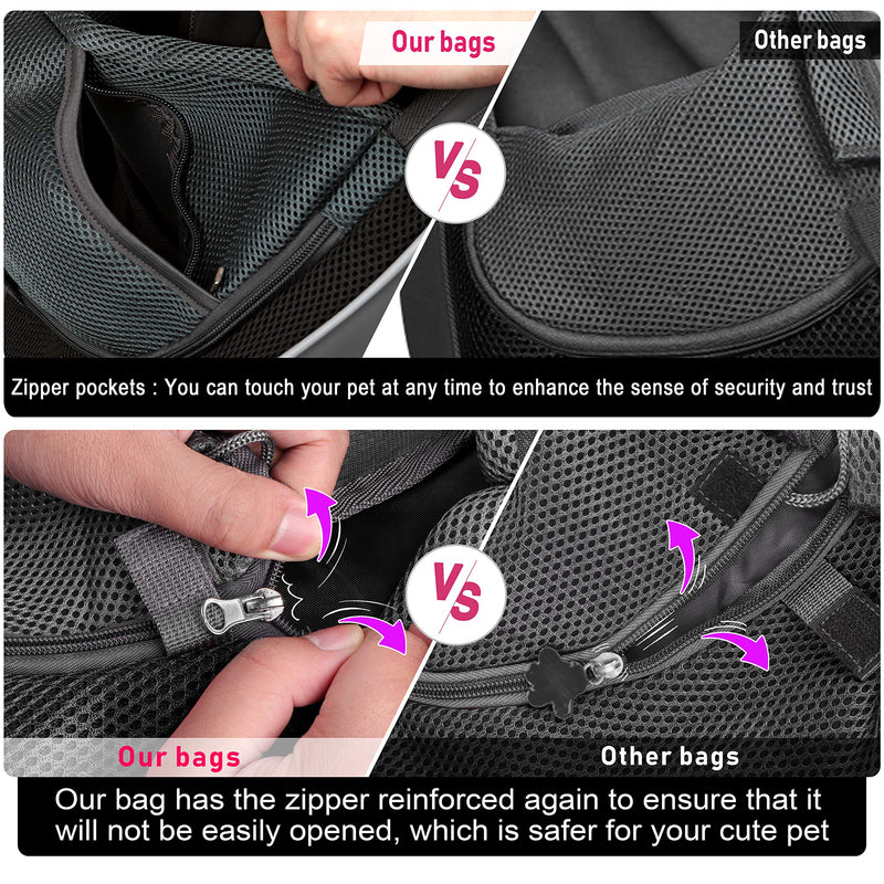 WOYYHO Pet Dog Sling Carrier Puppy Sling Bag Small Dogs Cats Carrier Adjustable Strap Mesh Hand Free Dog Satchel Carrier for Outdoor Travel Medium (Pack of 1) A-Black - BeesActive Australia