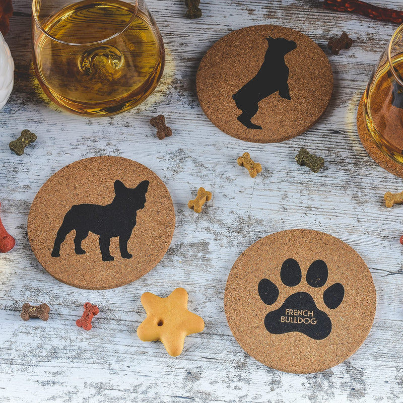 Greenline Goods French Bulldog Lovers Cork Drink Coasters - Set of 4 Dog Coasters with Protective Bottom - French Bulldog Decor Coasters for Drinks - Frenchie Gift Idea for French Bulldog Moms & Dads - BeesActive Australia