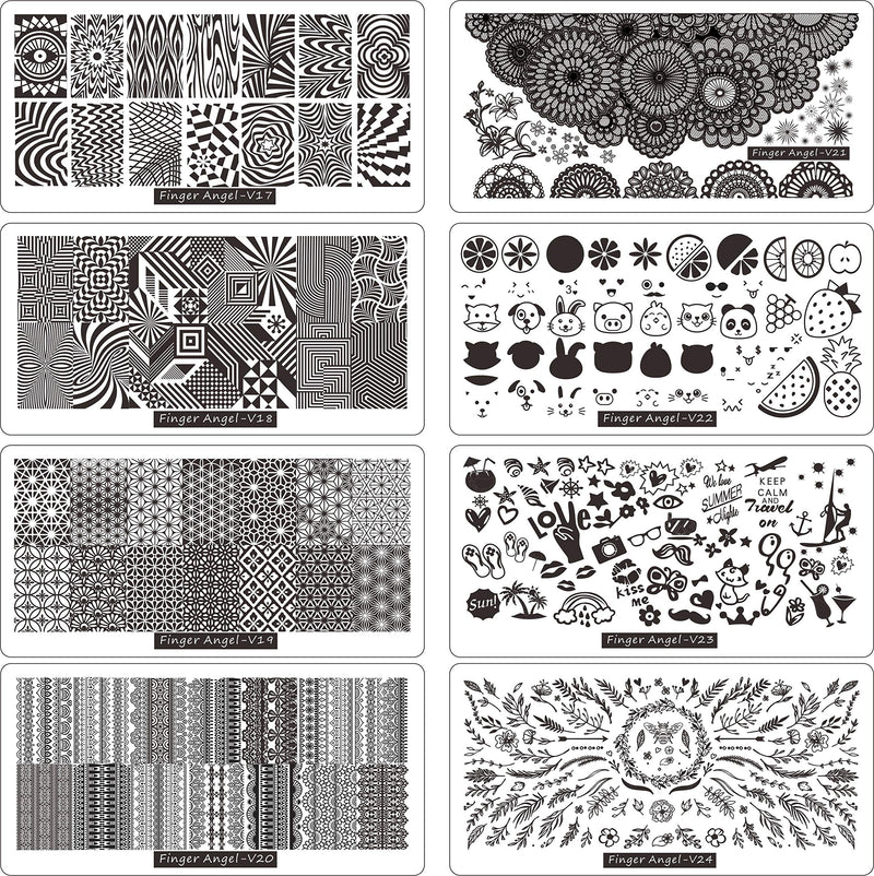 FingerAngel 21Pcs Nail Stamp Plate Set 16Pcs Mix Design Stamping nail Art Plate + 2Nail Stamper + 2Scraper+1Pcs Case Nails Art Stamping Plate Scraper Stamper Set Leaves Flowers Nail plate V17-32 A-Nail Stamping Plates V17-32 - BeesActive Australia