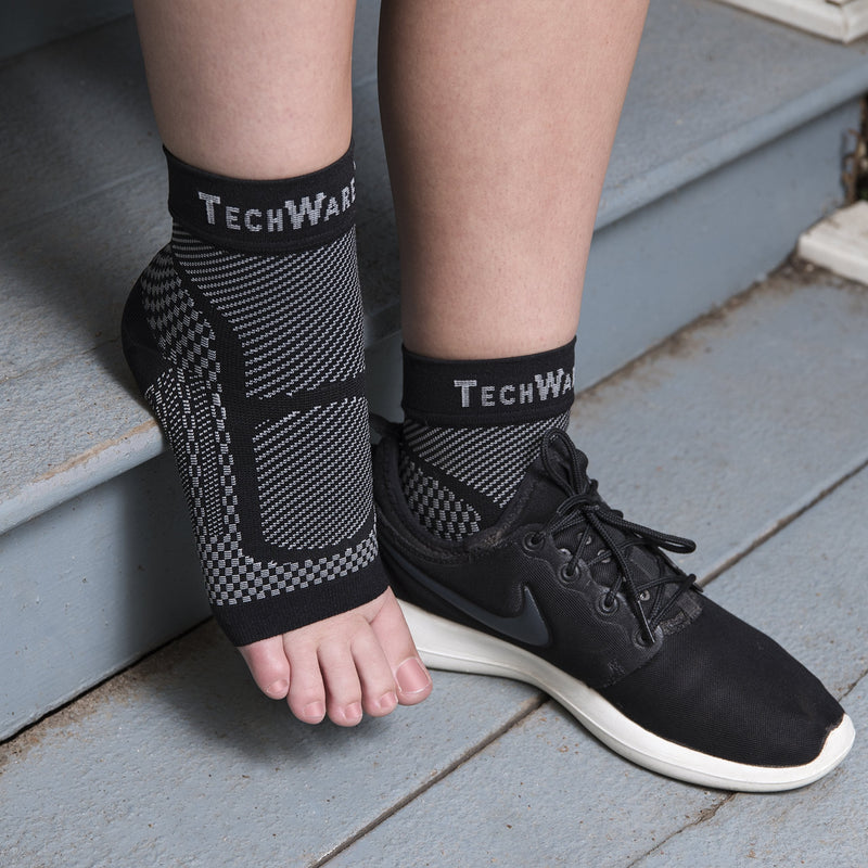 TechWare Pro Ankle Brace Compression Sleeve - Relieves Achilles Tendonitis, Joint Pain. Plantar Fasciitis Sock with Foot Arch Support Reduces Swelling & Heel Spur Pain. Injury Recovery for Sports Black L / XL (see size chart) - BeesActive Australia
