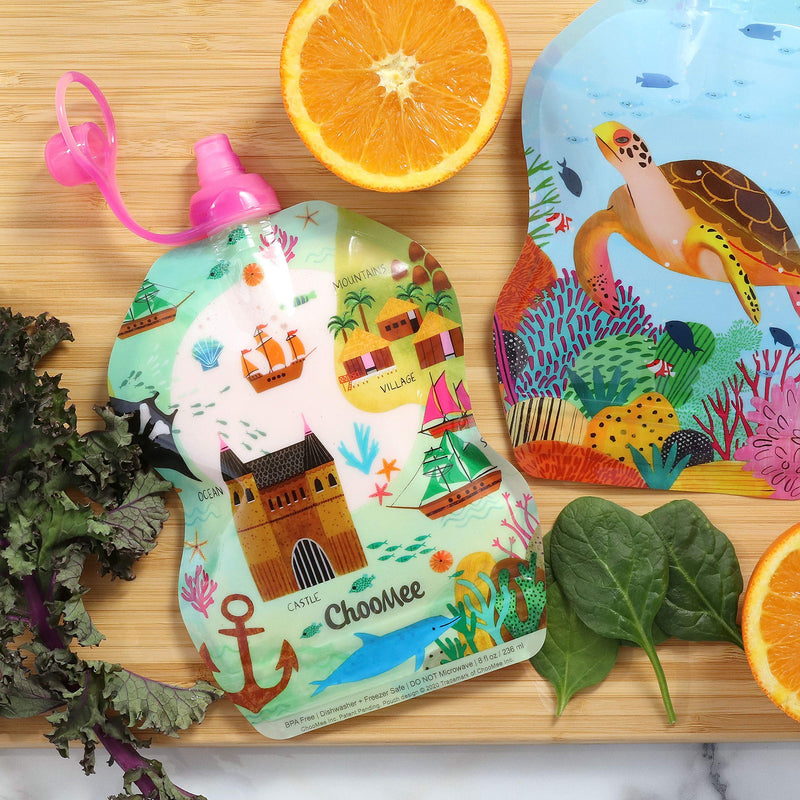 ChooMee Reusable Baby Food Pouches, SnakPack | Secure Double Lock Zipper 6 CT SeaLife - BeesActive Australia