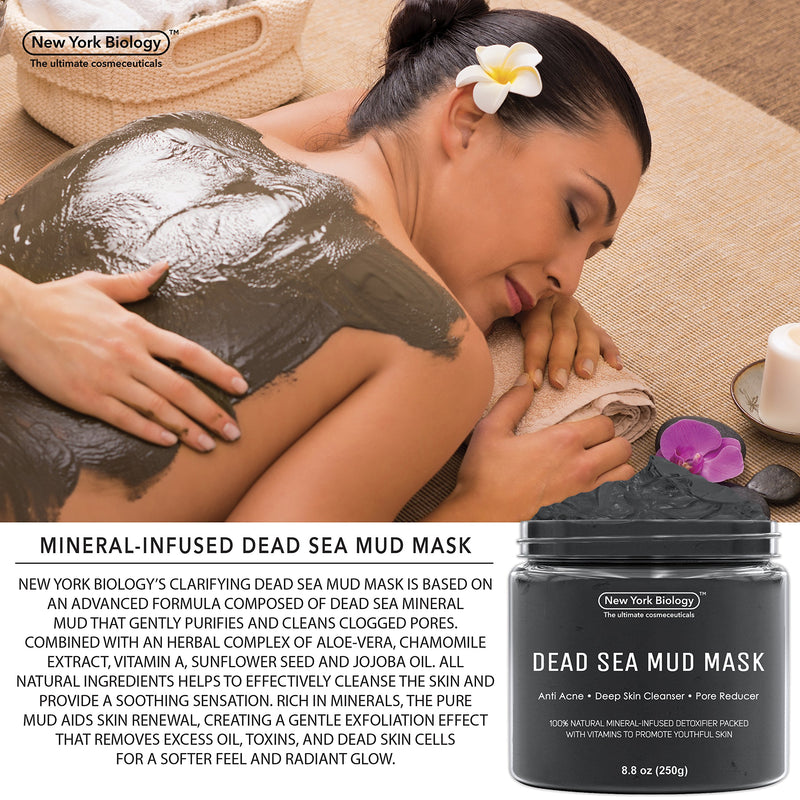New York Biology Dead Sea Mud Mask for Face and Body Infused with Tea Tree - Spa Quality Pore Reducer for Acne, Blackheads and Oily Skin - Tightens Skin for A Healthier Complexion - 8.8 oz - BeesActive Australia