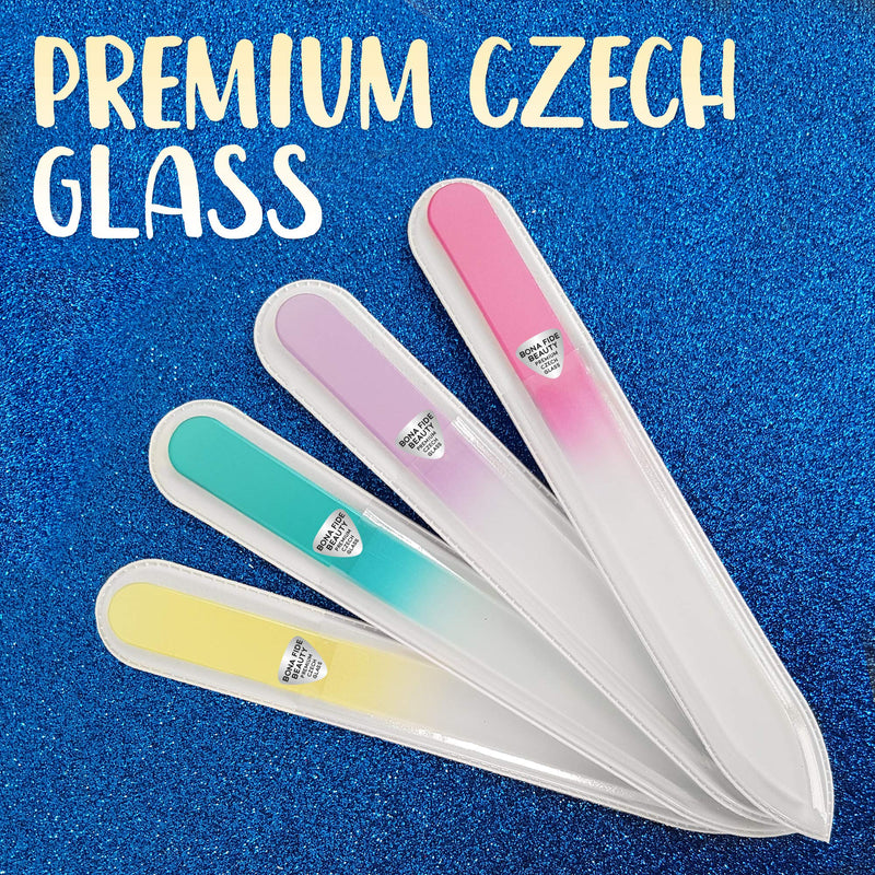 Glass Files for Nails, Glass Fingernail Files, Manicure Nail Care, Gentle Precision Filing, Expertly Shape Nails & Enjoy a Smooth Finish - Bona Fide Beauty 4-Piece Pastel Premium Czech Pastel Yellow, Pink, Purple, Blue - BeesActive Australia