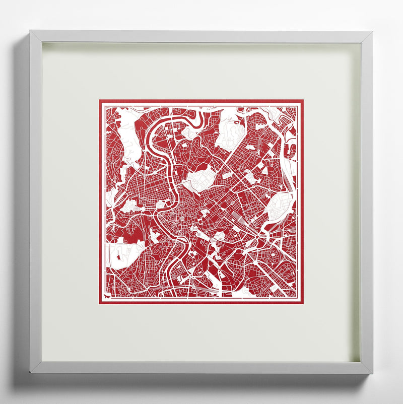Rome Paper Cut Map by O3 Design Studio White 12x12 inches Paper Art Rome - BeesActive Australia