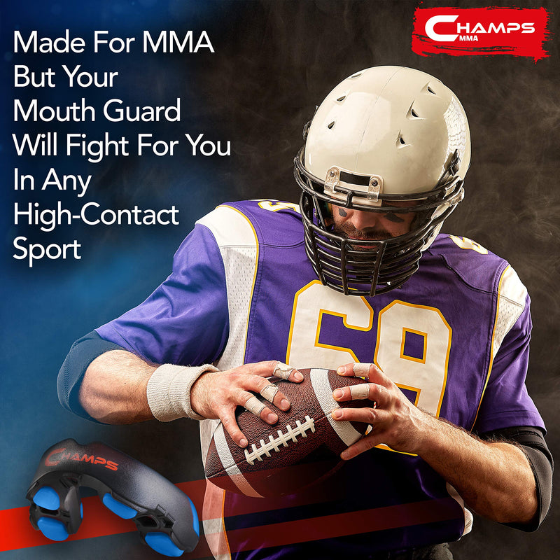 Champs MMA Mouth Guard with Case – Martial Arts Training Equipment Mouthpiece– Wrestling Mouthguard for Boxing, Muay Thai, Contact Sports for Adults and Kids 10+ Boxing Equipment Black/Cyan - BeesActive Australia