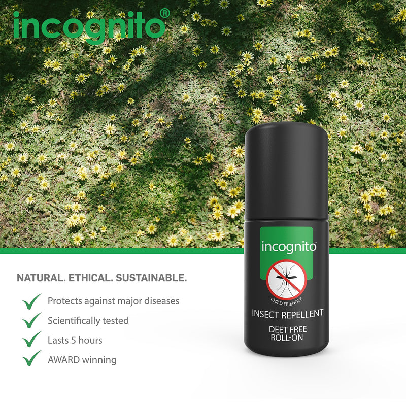 INCOGNITO Insect Repellent Roll on 50 ml - Maximum Strength, Vegan, DEET free formula - Mosquito Repellent and Effective On All Biting Insects - Travel Friendly - Bug Repellent Suitable for Humans, Transparent - BeesActive Australia