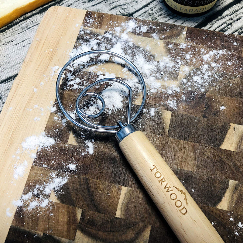 2 Pack Danish Dough Whisk Large 13.5 inches Torwood Stainless Steel Wooden Dutch Style Hook for Baking, Loaves, Pastries and Pizza, comes with a Dough Scraper 2 - BeesActive Australia