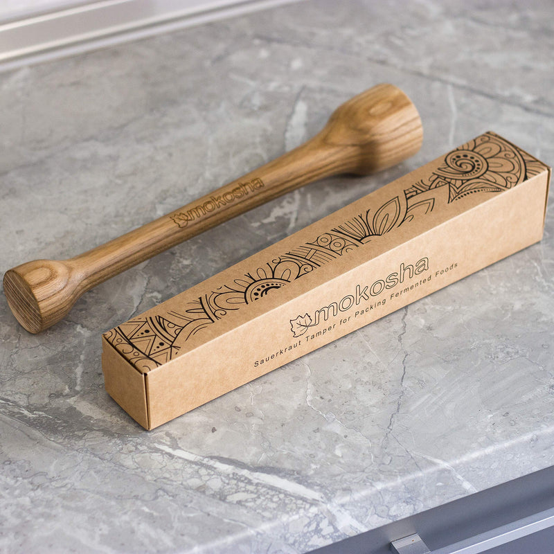 14 Inch Sauerkraut Tamper for Packing Fermented Foods into Mason Jars Long Wooden Potato Masher Vegetable Pounder Eco-friendly Ash Tree Natural Solid Wood Packer - BeesActive Australia
