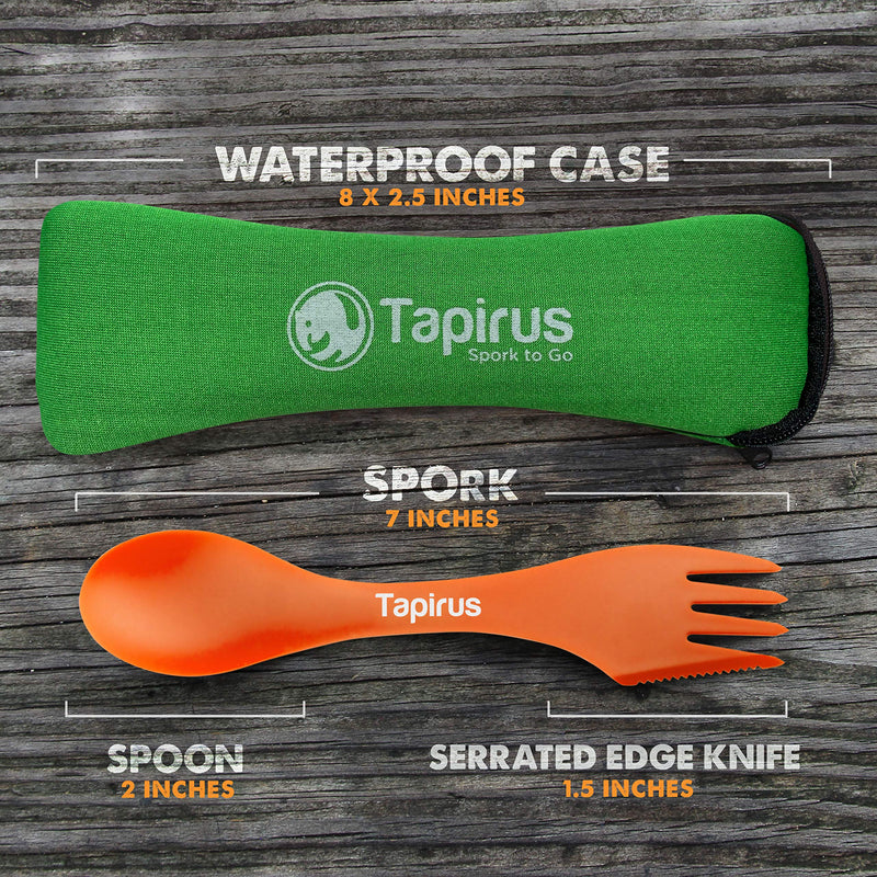 Tapirus 4 Spork to Go Set - Durable and BPA Free Sporks - Spoon, Fork and Knife Combo Utensils Flatware - Mess Kit for Camping, Hunting and Outdoor Activities - Comes in a Carrying Case Orange - BeesActive Australia